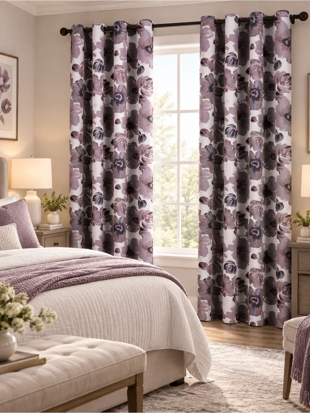 Floral Grommet Blackout Curtains - Lavender Plum